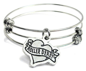 Roller Derby Tattoo Heart Triple Style Bangle