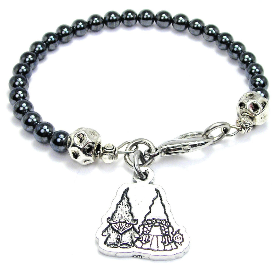 Gnomes In Love Hematite Beaded Bracelet